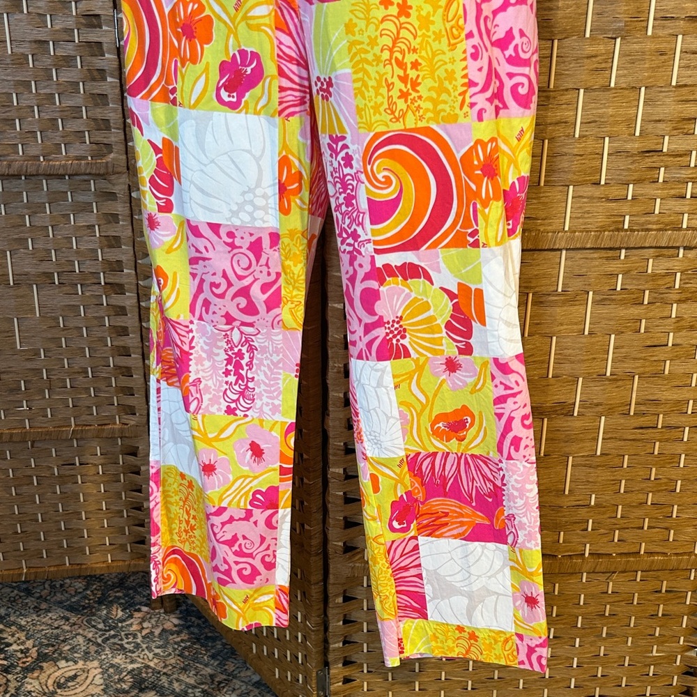 Lilly Pulitzer Crop Patchwork Pants Pink Yellow Size 8 Cottagecore Coastal